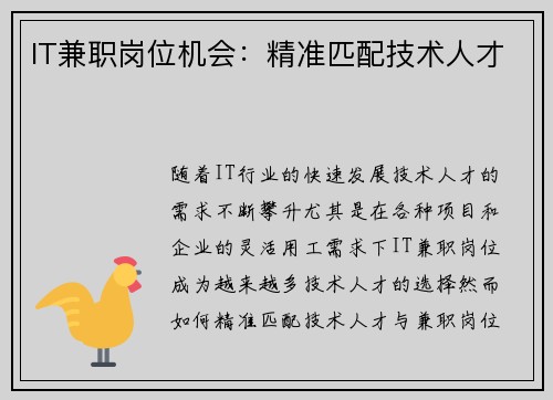 IT兼职岗位机会：精准匹配技术人才