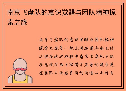 南京飞盘队的意识觉醒与团队精神探索之旅