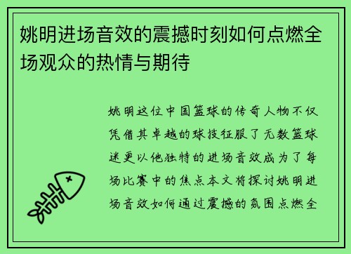 姚明进场音效的震撼时刻如何点燃全场观众的热情与期待
